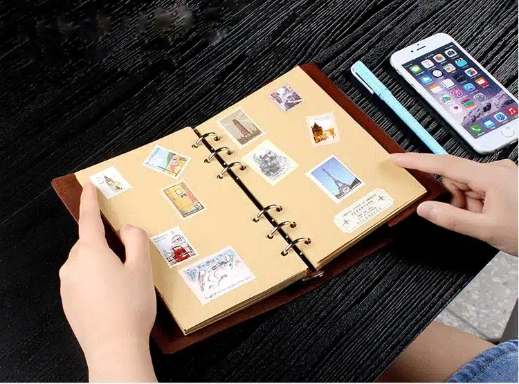 Diary Notebook Office Stationery School Supplies Retro Travel Diary Creative Leather Cover A7 A6 A5 Ring Binder Kraft Paper 22