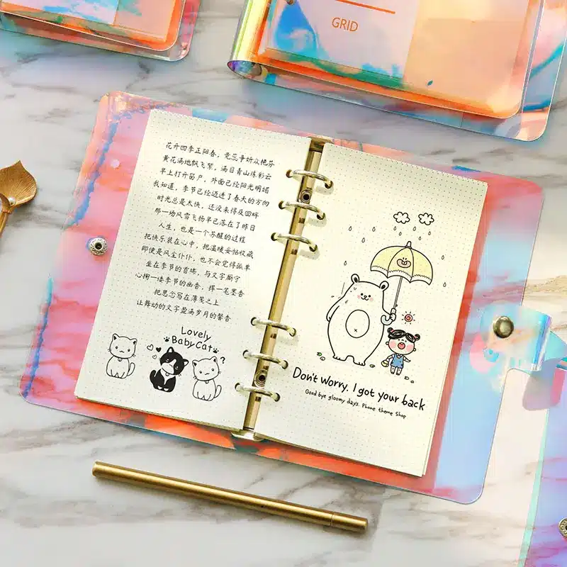 Colorful Laser Notebook Cover A5 A6 PVC Creative Binder Loose leaf Note book Diary Journ Planner Agenda 2019 School Supplies 10