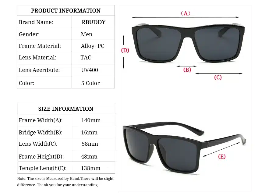 RBUDDY 2019 Sunglasses men Polarized Square sunglasses Brand Design UV400 protection Shades oculos de sol hombre glasses Driver 13