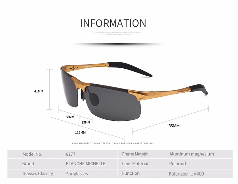 High Quality Ultra-light Aluminum Magnesium Sports Sunglasses Polarized Men UV400 Rectangle Gold Outdoor Drive Sun Glasses 9