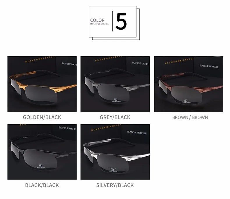 High Quality Ultra-light Aluminum Magnesium Sports Sunglasses Polarized Men UV400 Rectangle Gold Outdoor Drive Sun Glasses 10