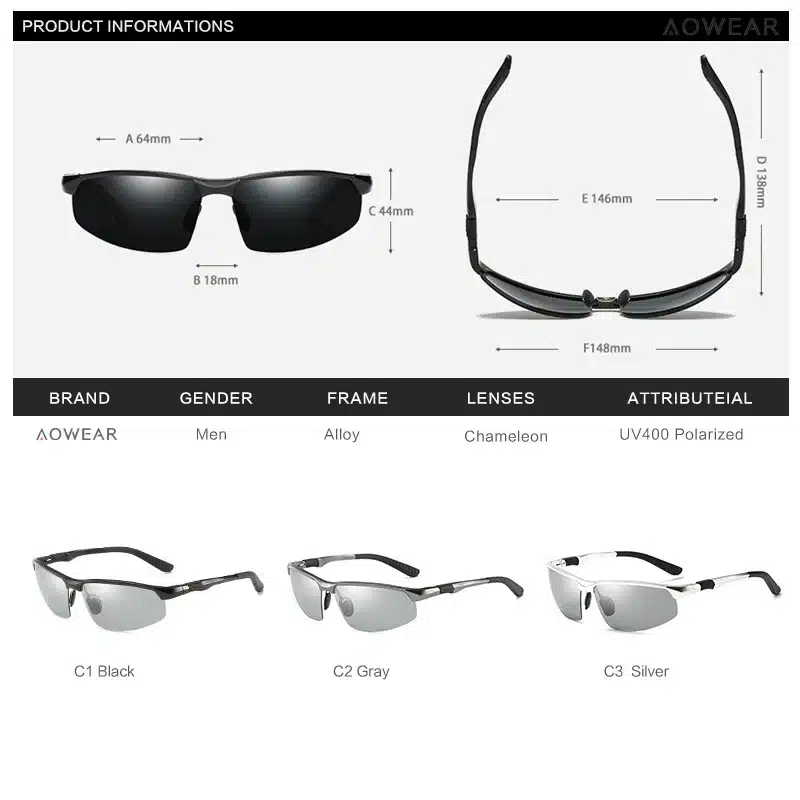 AOWEAR Photochromic Sunglasses Men Polarized Chameleon Glasses Male Change Color Sun Glasses HD Day Night Vision Driving Eyewear 3
