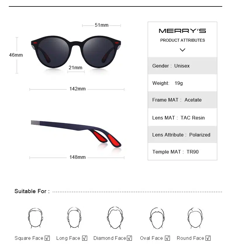 MERRYS DESIGN Men Women Classic Retro Rivet Polarized Sunglasses TR90 Legs Lighter Design Oval Frame UV400 Protection S8126 15