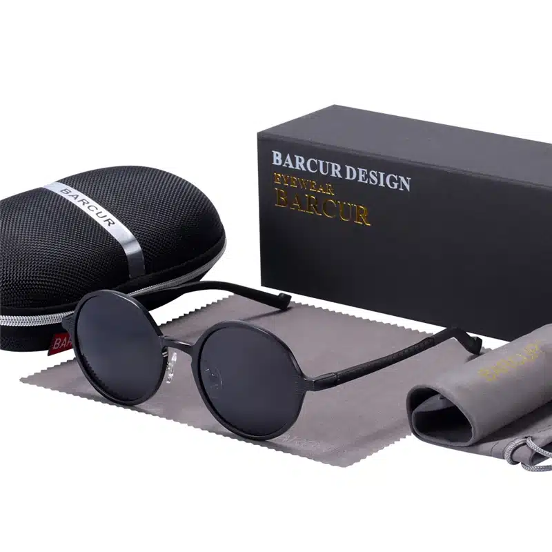 BARCUR Hot Black Goggle Male Round Sunglasses Luxury Brand Men Glasses Retro Vintage Women Sun glasses UV400 Retro Style 12