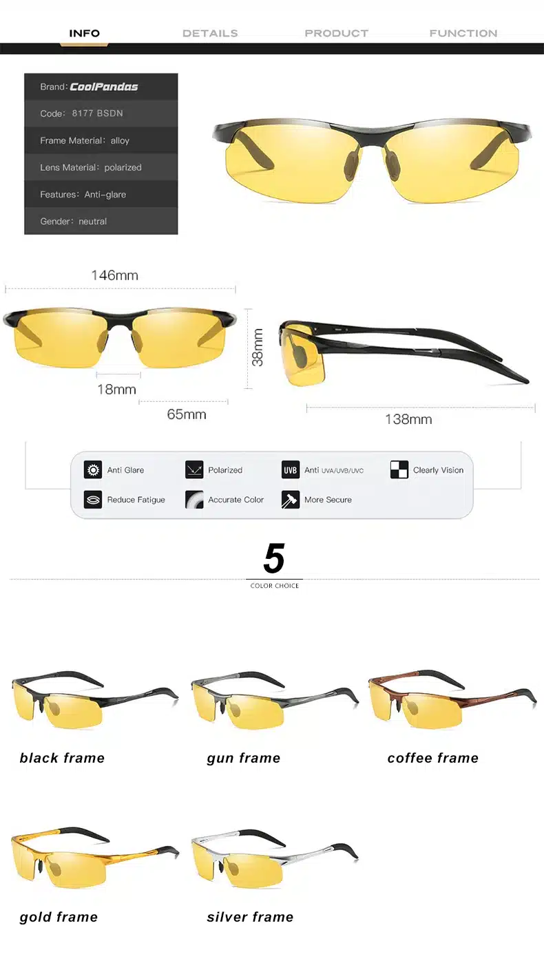 Aluminum Magnesium Photochromic Sunglasses Polarized Night Vision Glasses Men Oculos Driver Yellow Driving Glasses gafas de sol 18