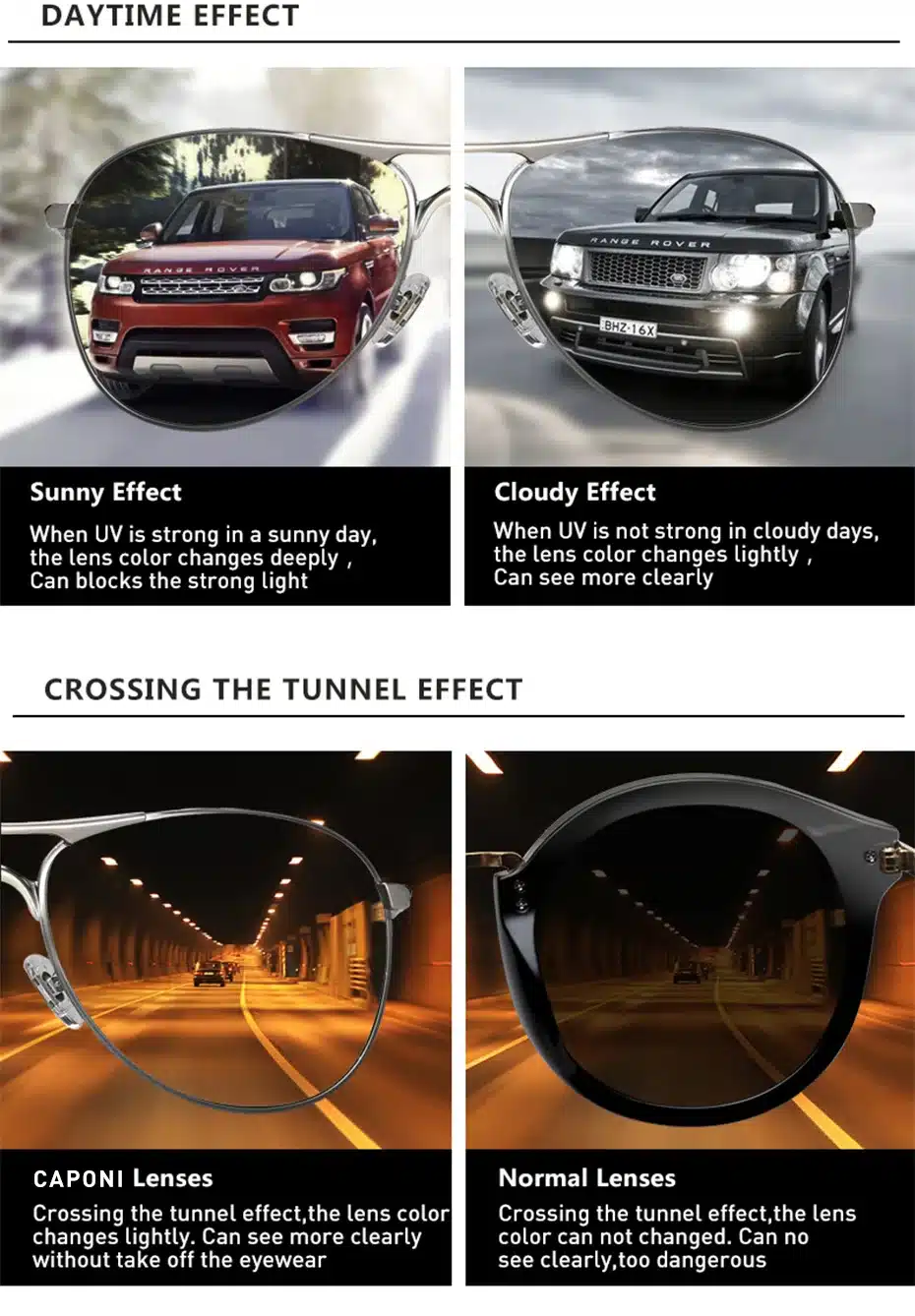 Caponi Driving Photochromic Sunglasses Men Polarized Chameleon Discoloration Sun glasses for men oculos de sol masculino RB8722 14