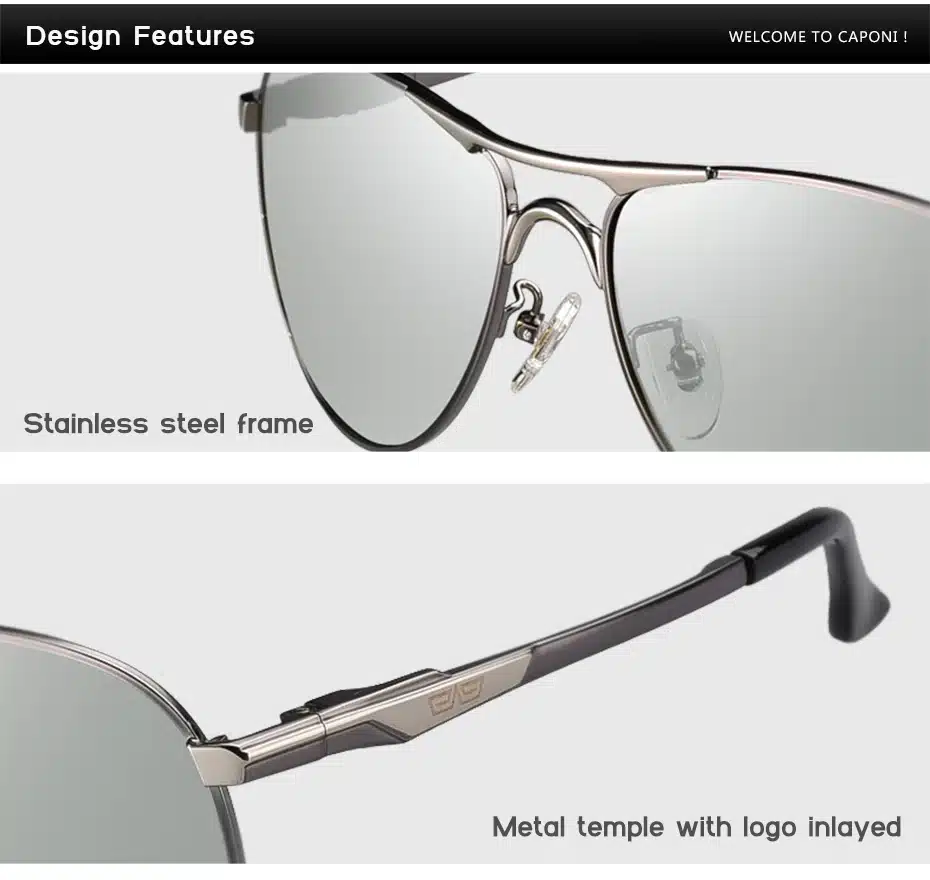 Caponi Driving Photochromic Sunglasses Men Polarized Chameleon Discoloration Sun glasses for men oculos de sol masculino RB8722 24