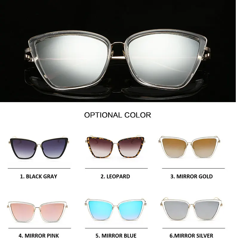 SIMPRECT Retro Big Cat Eye Sunglasses Women 2019 Black Mirror Sun Glasses Fashion Brand Designer High Quality Vintage Sunglass 28