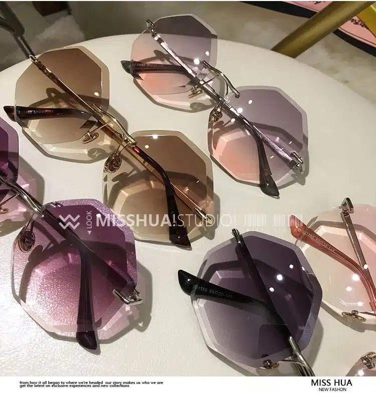 new round sunglasses women oversized eyewear 2018 gradient brown pink rimless sun glasses for female gift Brand Designer uv400 6