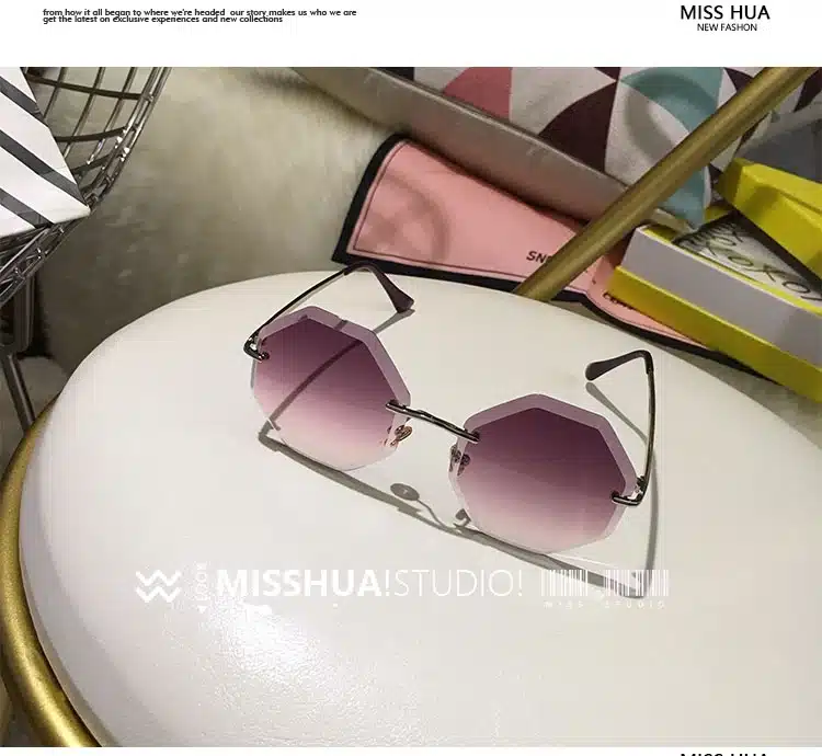 new round sunglasses women oversized eyewear 2018 gradient brown pink rimless sun glasses for female gift Brand Designer uv400 9