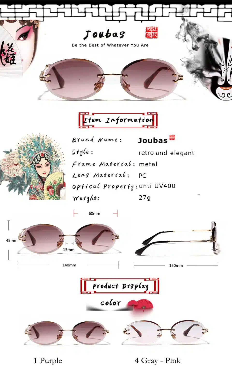 Joubas Rimless oval Women Sunglasses 2019 Men Gradient Transparent Sun Glasses Retro High Quality Eyeglasses Fashion Trendy 80 9