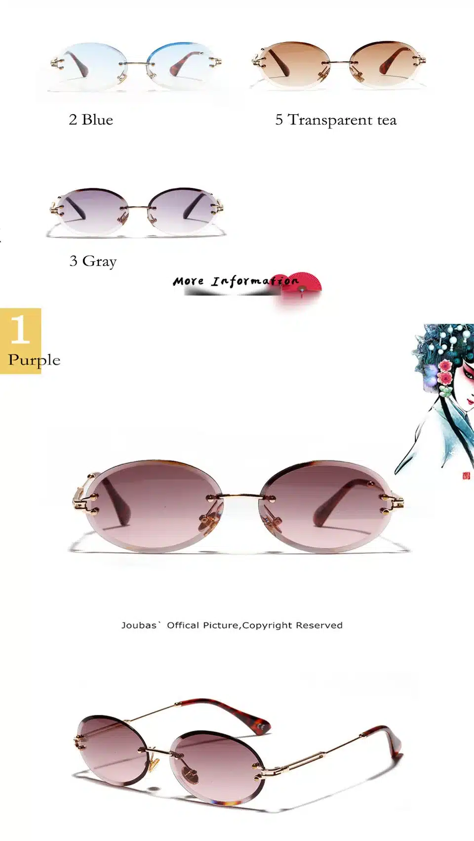 Joubas Rimless oval Women Sunglasses 2019 Men Gradient Transparent Sun Glasses Retro High Quality Eyeglasses Fashion Trendy 80 10