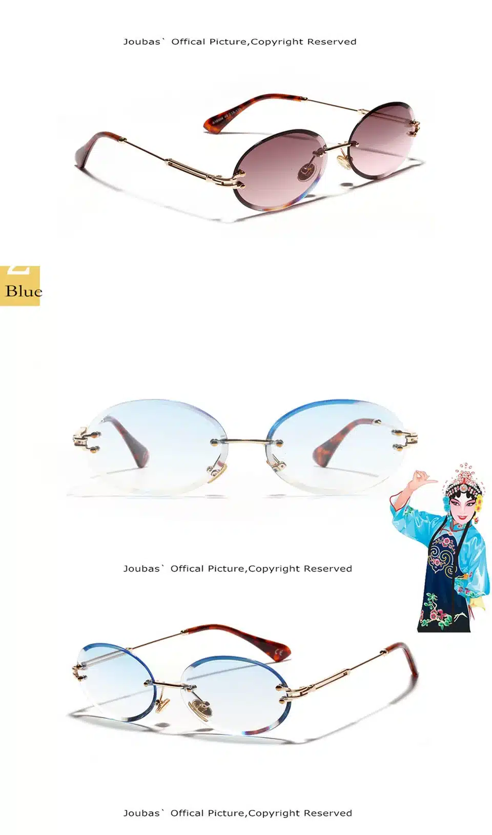 Joubas Rimless oval Women Sunglasses 2019 Men Gradient Transparent Sun Glasses Retro High Quality Eyeglasses Fashion Trendy 80 11