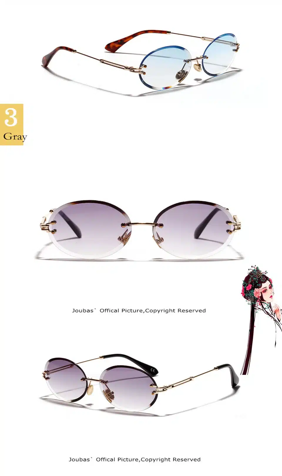 Joubas Rimless oval Women Sunglasses 2019 Men Gradient Transparent Sun Glasses Retro High Quality Eyeglasses Fashion Trendy 80 12