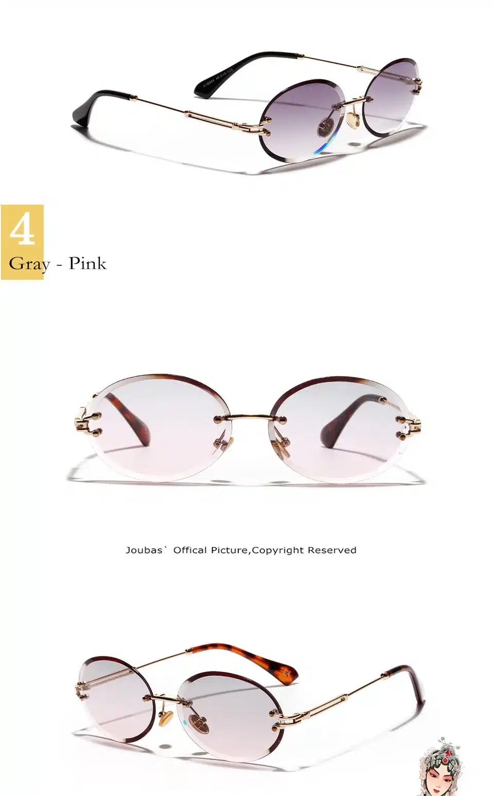 Joubas Rimless oval Women Sunglasses 2019 Men Gradient Transparent Sun Glasses Retro High Quality Eyeglasses Fashion Trendy 80 13