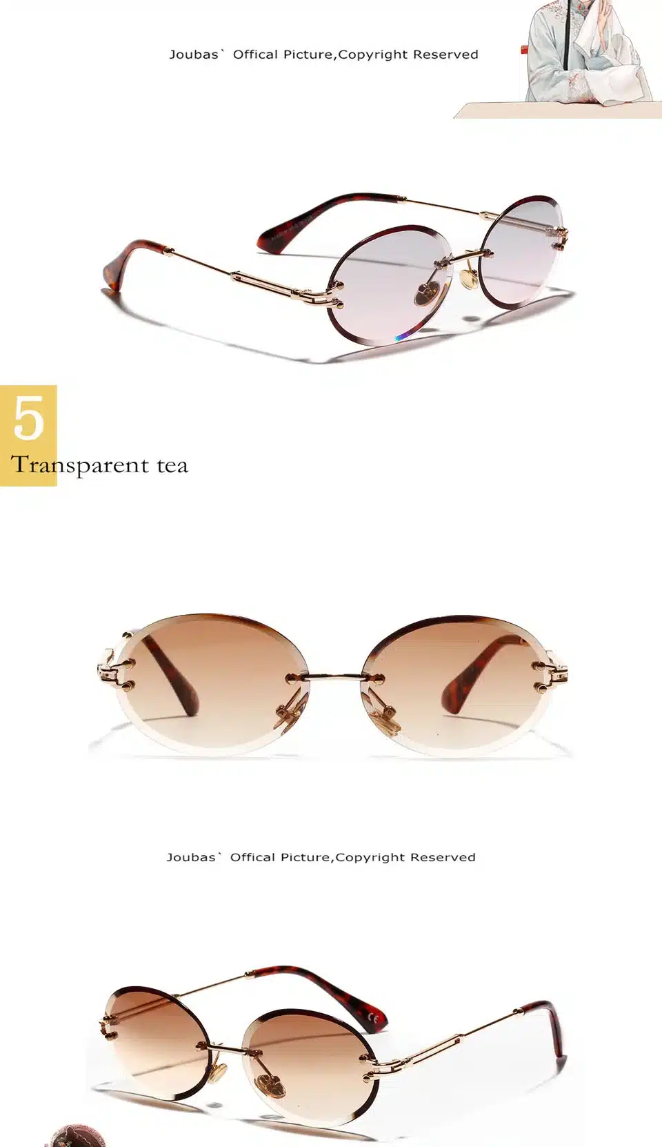 Joubas Rimless oval Women Sunglasses 2019 Men Gradient Transparent Sun Glasses Retro High Quality Eyeglasses Fashion Trendy 80 14