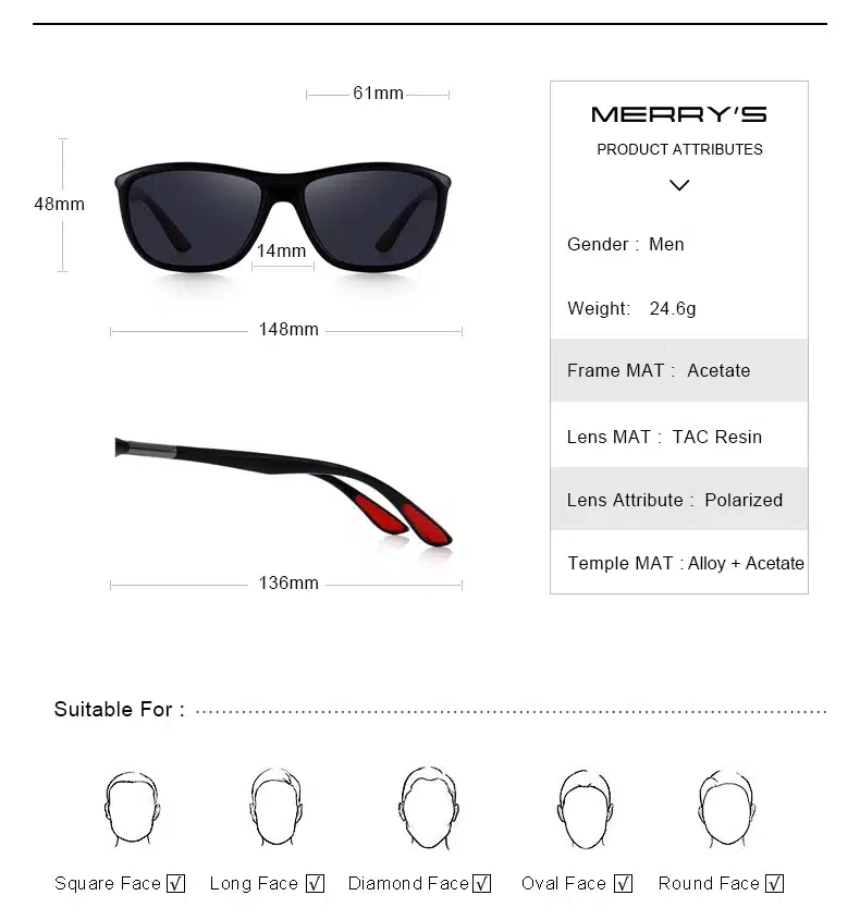 MERRYS DESIGN Men HD Polarized Sunglasses Sports Fishing Eyewear UV400 Protection S8310 15