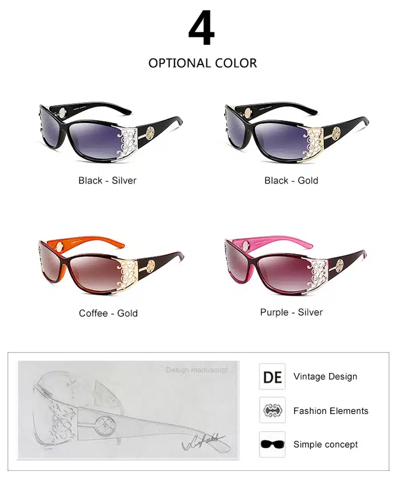 PARZIN Luxury Brand Vintage Sunglasses Women Polarized Ladies Sun Glasses For Women Hollow Lace Feminine Glasses For Driving 12