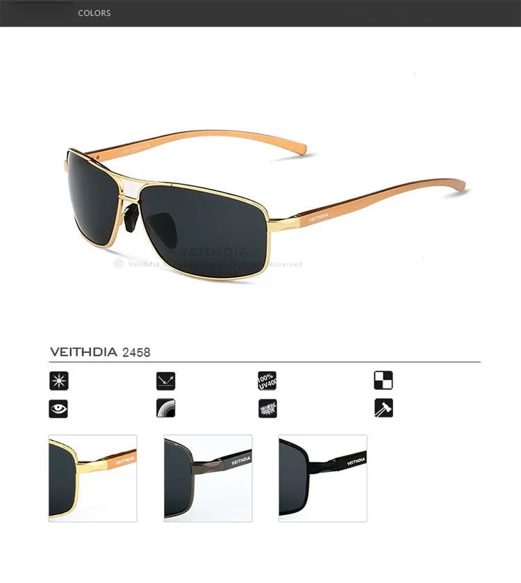 VEITHDIA Brand New Polarized Men's Sunglasses Aluminum Sun Glasses Eyewear Accessories For Men oculos de sol masculino 2458 15