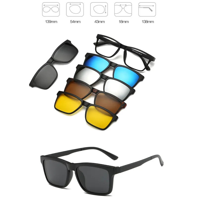 IMIXLOT 5 Pieces Clip On Sunglasses Polarized Magnetic Glasses Spectacle Frame Men Women Male Driving Myopia Optical 10
