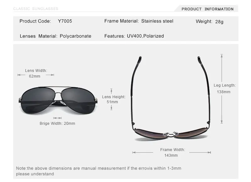 OLEY Brand Sunglasses Men Polarized Fashion Classic Pilot Sun Glasses Fishing Driving Goggles Shades For Men/Wome Y7005 15