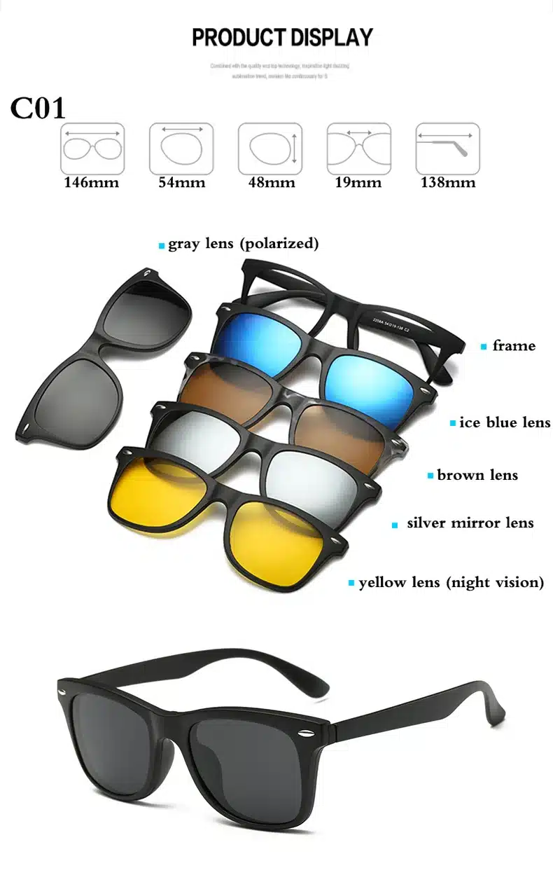 Fashion Optical Spectacle Frame Men Women With 5 Clip On Sunglasses Polarized Magnetic Glasses For Male Myopia Eyeglasses RS159 3