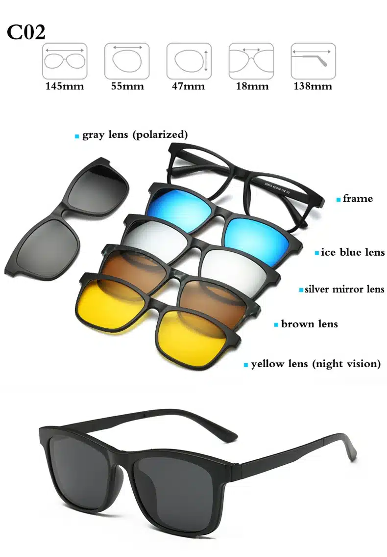 Fashion Optical Spectacle Frame Men Women With 5 Clip On Sunglasses Polarized Magnetic Glasses For Male Myopia Eyeglasses RS159 4