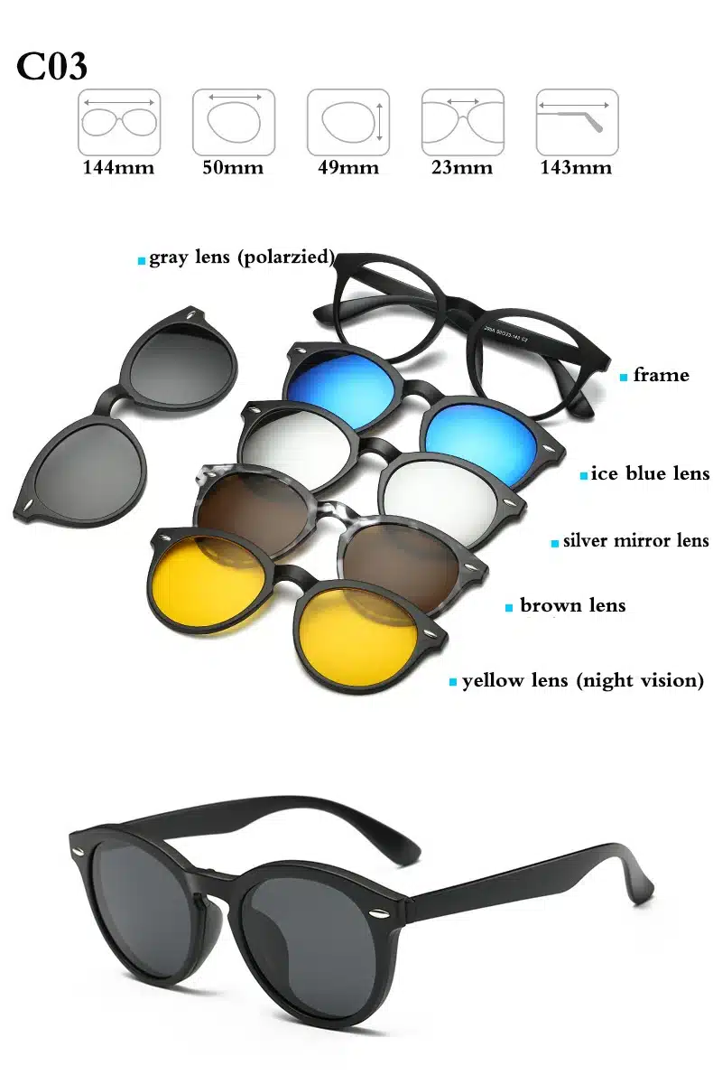 Fashion Optical Spectacle Frame Men Women With 5 Clip On Sunglasses Polarized Magnetic Glasses For Male Myopia Eyeglasses RS159 5
