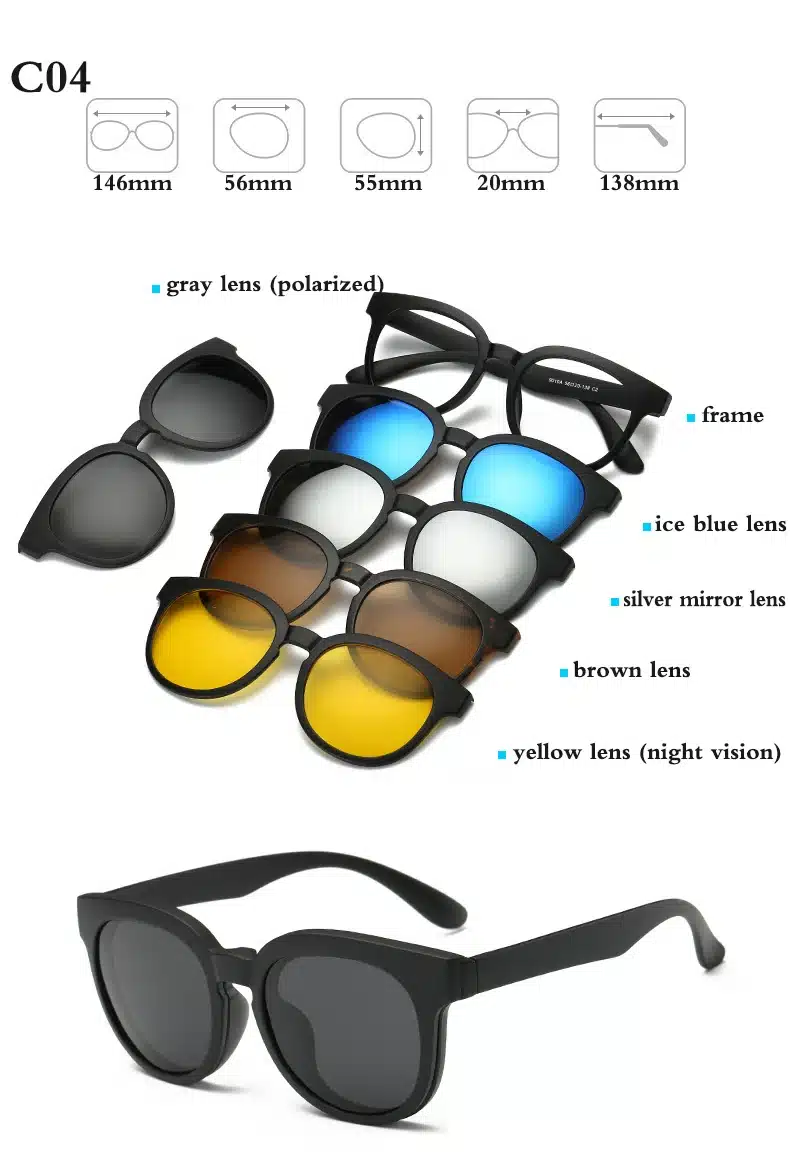 Fashion Optical Spectacle Frame Men Women With 5 Clip On Sunglasses Polarized Magnetic Glasses For Male Myopia Eyeglasses RS159 6