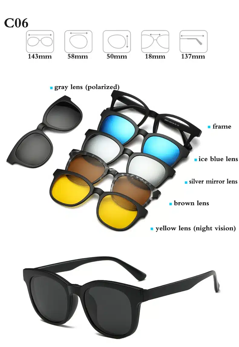Fashion Optical Spectacle Frame Men Women With 5 Clip On Sunglasses Polarized Magnetic Glasses For Male Myopia Eyeglasses RS159 8