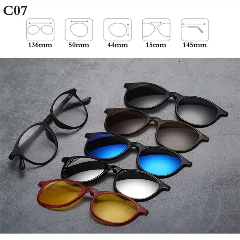 Fashion Optical Spectacle Frame Men Women With 5 Clip On Sunglasses Polarized Magnetic Glasses For Male Myopia Eyeglasses RS159 9