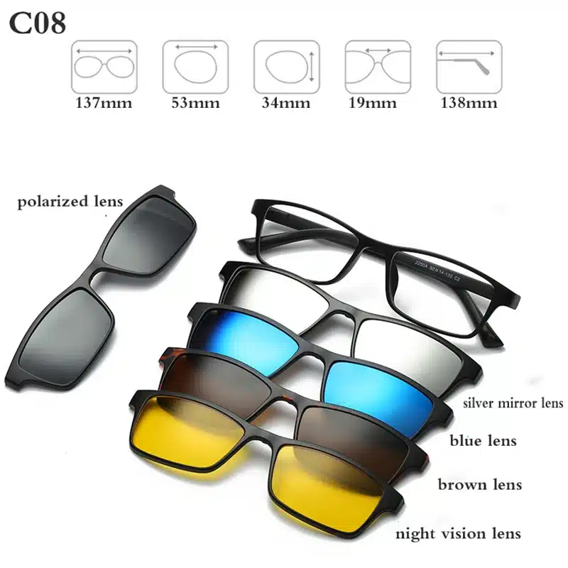 Fashion Optical Spectacle Frame Men Women With 5 Clip On Sunglasses Polarized Magnetic Glasses For Male Myopia Eyeglasses RS159 10