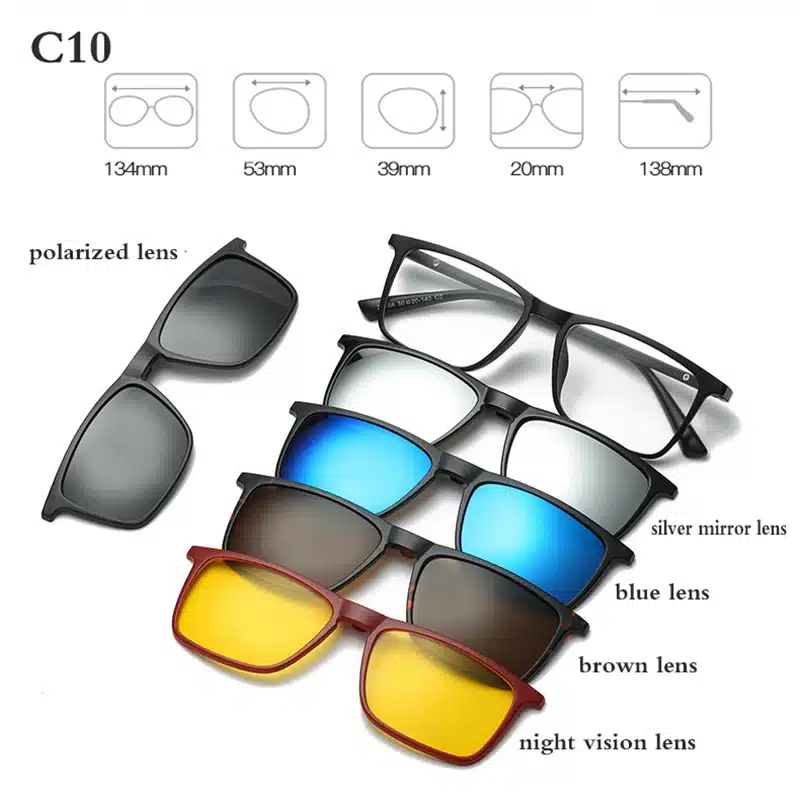 Fashion Optical Spectacle Frame Men Women With 5 Clip On Sunglasses Polarized Magnetic Glasses For Male Myopia Eyeglasses RS159 12