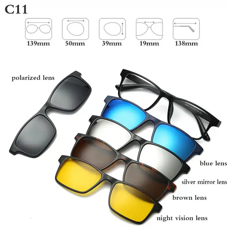 Fashion Optical Spectacle Frame Men Women With 5 Clip On Sunglasses Polarized Magnetic Glasses For Male Myopia Eyeglasses RS159 13