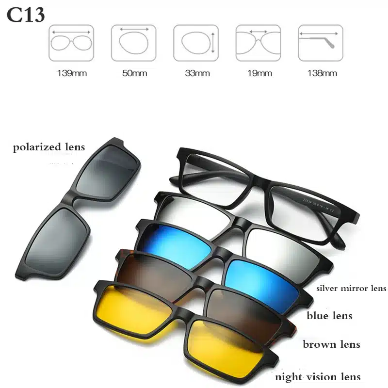 Fashion Optical Spectacle Frame Men Women With 5 Clip On Sunglasses Polarized Magnetic Glasses For Male Myopia Eyeglasses RS159 15