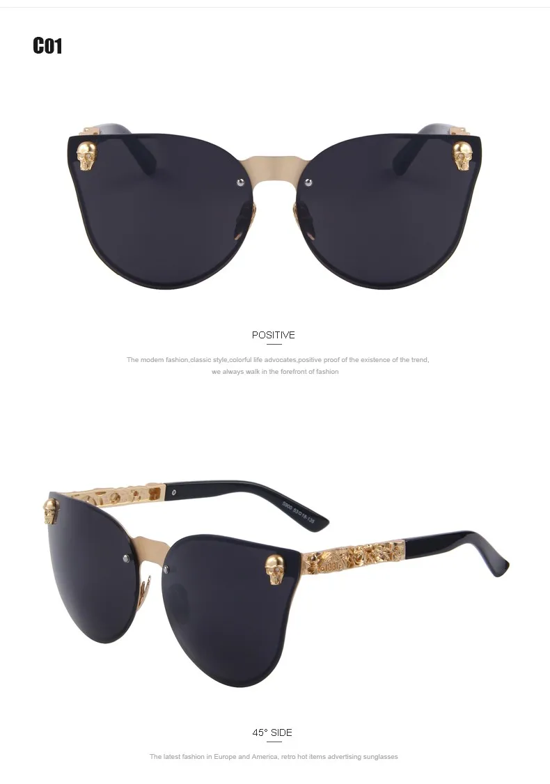 MERRYS Fashion Women Gothic Eyewear Skull Frame Metal Temple Oculos de sol UV400 17