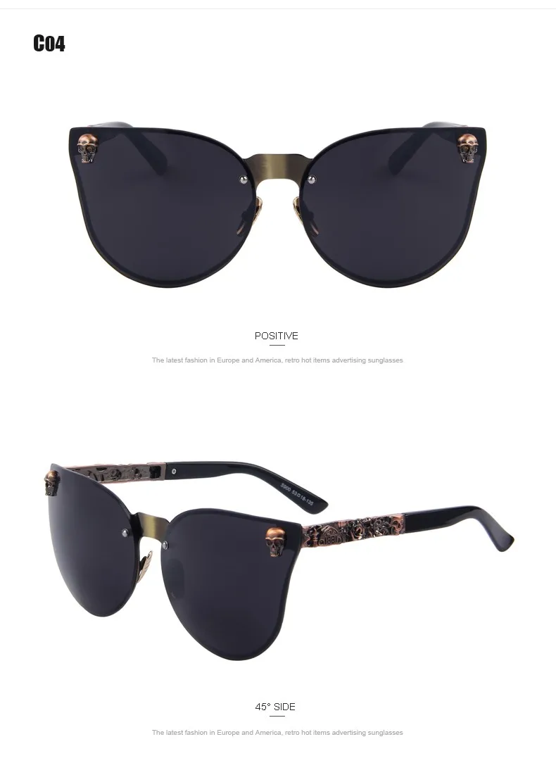 MERRYS Fashion Women Gothic Eyewear Skull Frame Metal Temple Oculos de sol UV400 22
