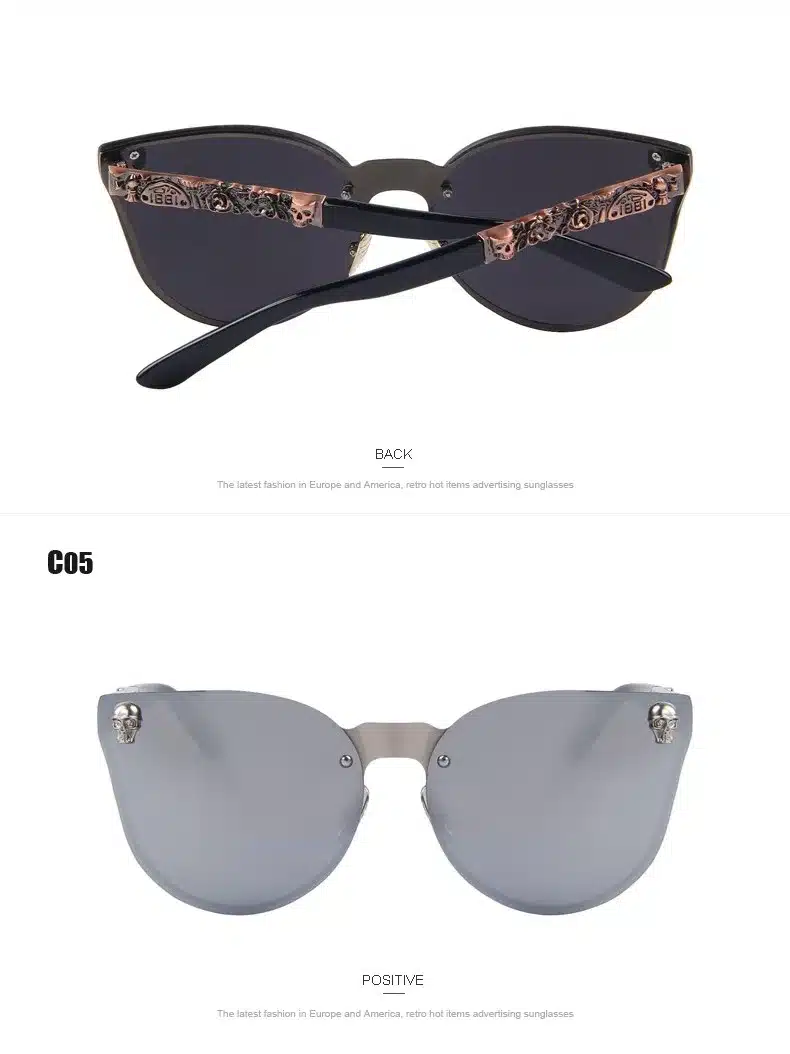MERRYS Fashion Women Gothic Eyewear Skull Frame Metal Temple Oculos de sol UV400 23