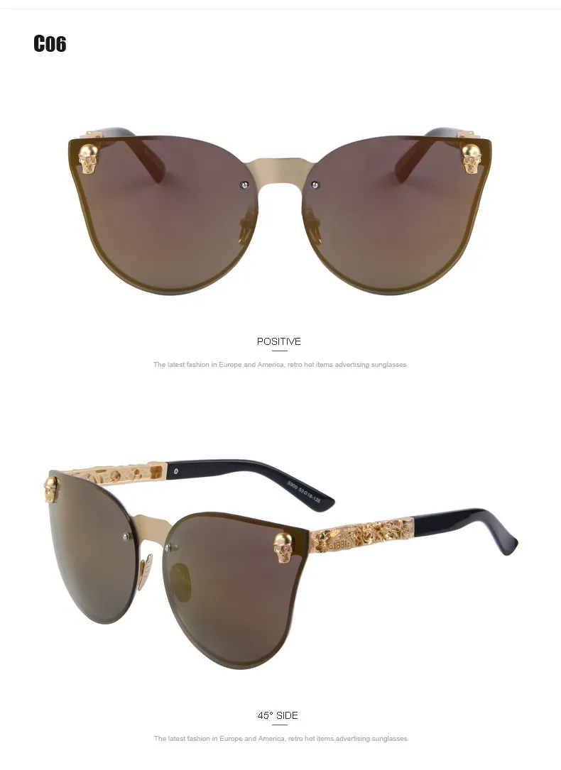 MERRYS Fashion Women Gothic Eyewear Skull Frame Metal Temple Oculos de sol UV400 25