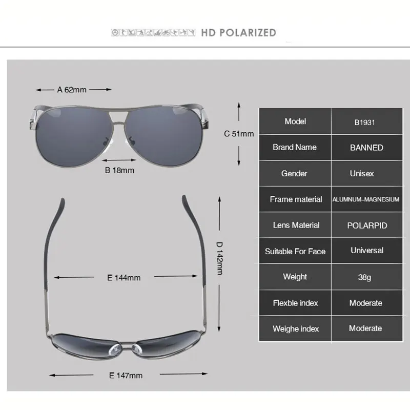 BANNED Cool men's Polarized Sunglasses brand new gafas male driving Sun Glasses classic eyewear Oculos with original box 17