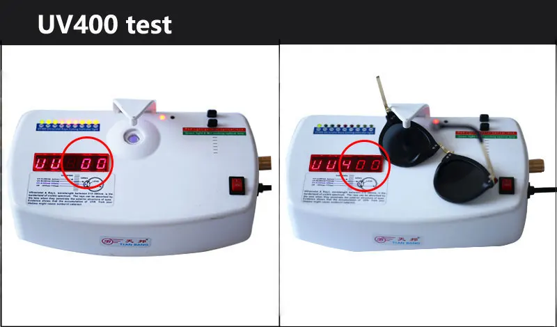 UV400 testseade, millel on päikeseprillid