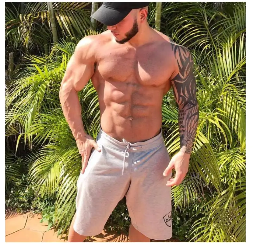 Men 2018 Summer New Loose Cotton Shorts Man Gyms Fitness Knee Length Sweatpants Male Jogger Workout Crossfit Brand Short Pants 16