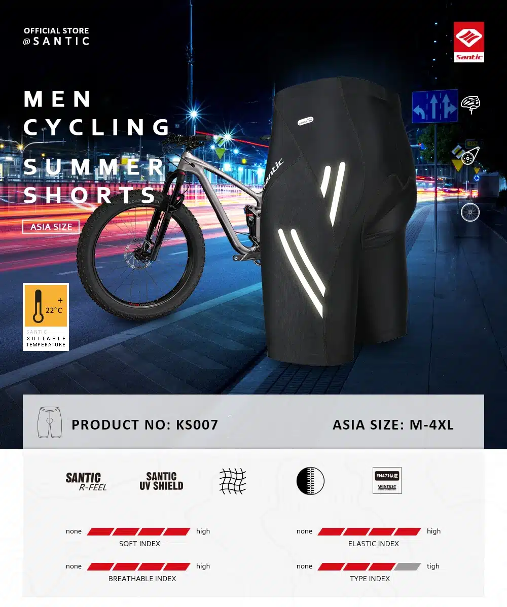 Santic Men Cycling Padded Shorts Coolmax 4D Pad Shockproof SANTIC R-FEEL Anti-pilling SANTIC AIRFREE Biking Riding Shorts KS007 10