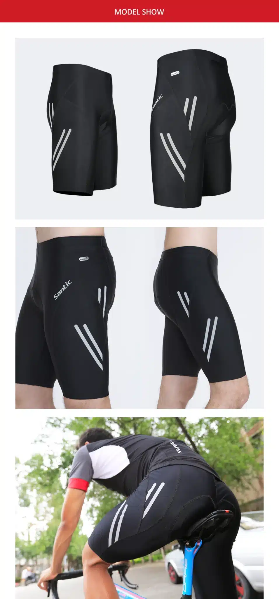 Santic Men Cycling Padded Shorts Coolmax 4D Pad Shockproof SANTIC R-FEEL Anti-pilling SANTIC AIRFREE Biking Riding Shorts KS007 13