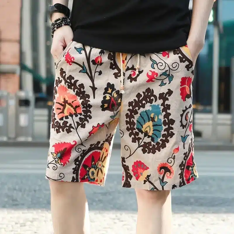 Mens Shorts Casual Shorts Men Drawstring Printed male 2019 Streetwear Summer Fashion Men Shorts Cotton Linen Beach 1