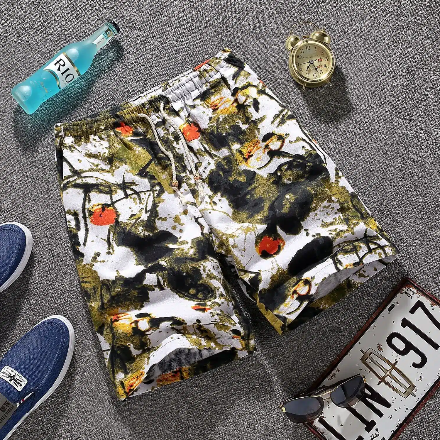 Mens Shorts Casual Shorts Men Drawstring Printed male 2019 Streetwear Summer Fashion Men Shorts Cotton Linen Beach 7