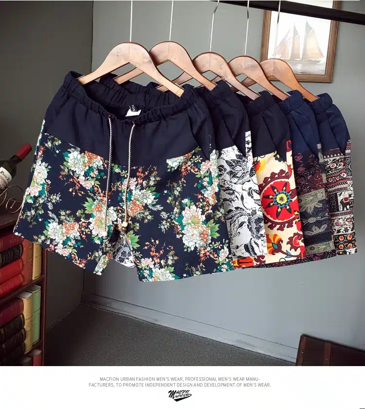 Men and women models leisure shorts fashion cotton and linen stitching 2019 summer brand beaded flowers printed beach shorts 12