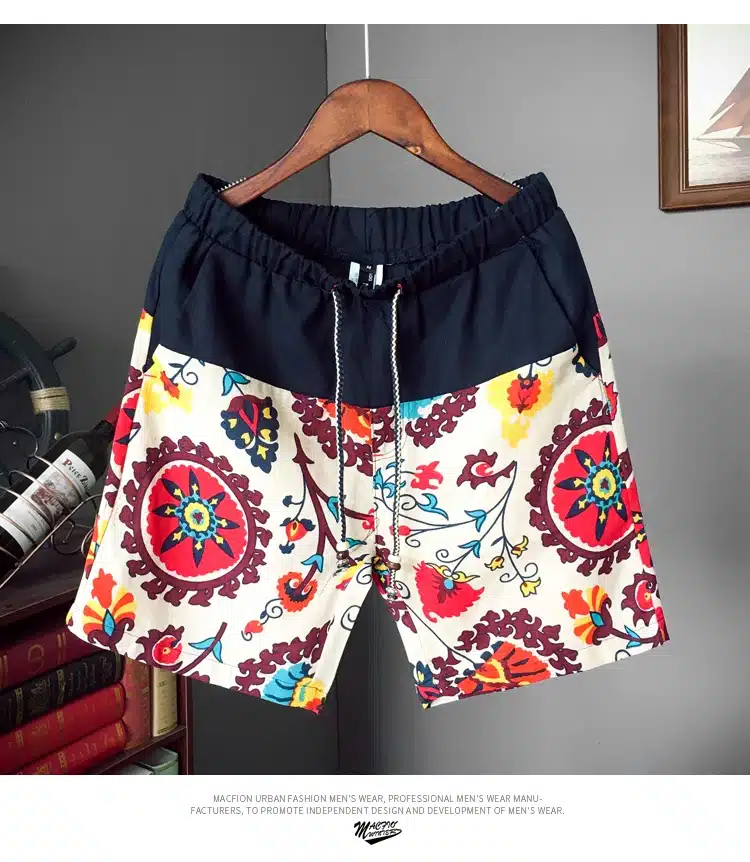 Men and women models leisure shorts fashion cotton and linen stitching 2019 summer brand beaded flowers printed beach shorts 20