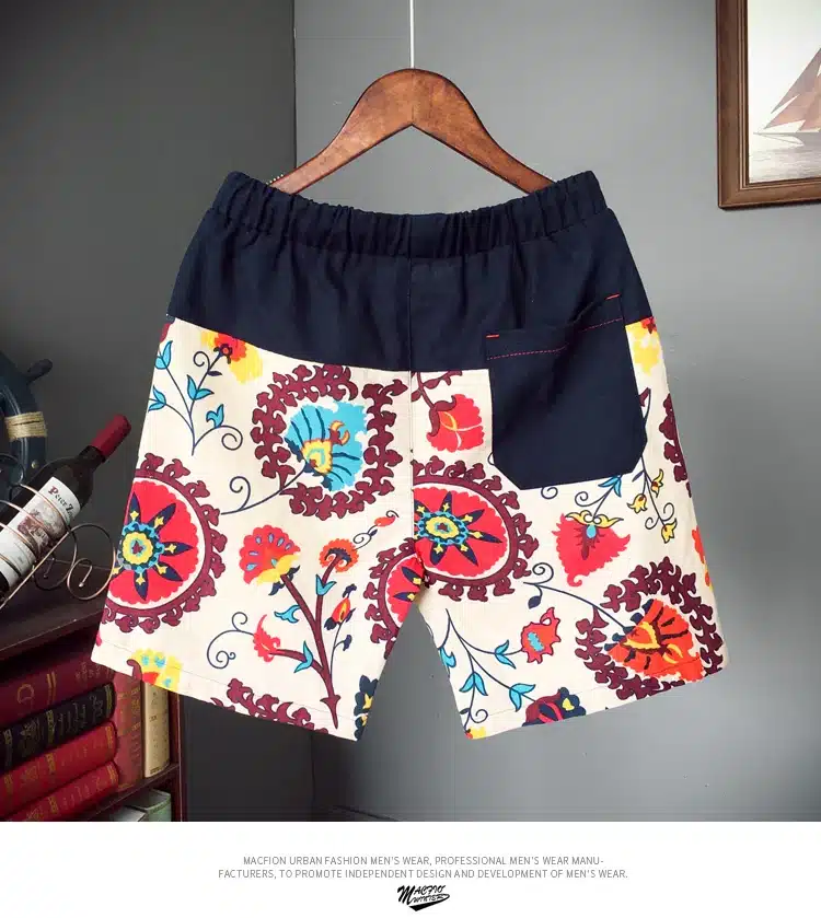 Men and women models leisure shorts fashion cotton and linen stitching 2019 summer brand beaded flowers printed beach shorts 21