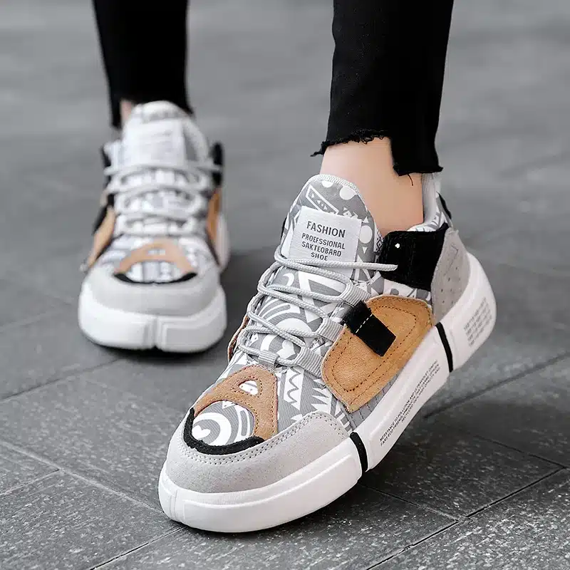ADBOOV New 2019 Flat Sneakers Women Men Size 35-44 Leather + Canvas Chunky Shoes Chaussures Femme 8